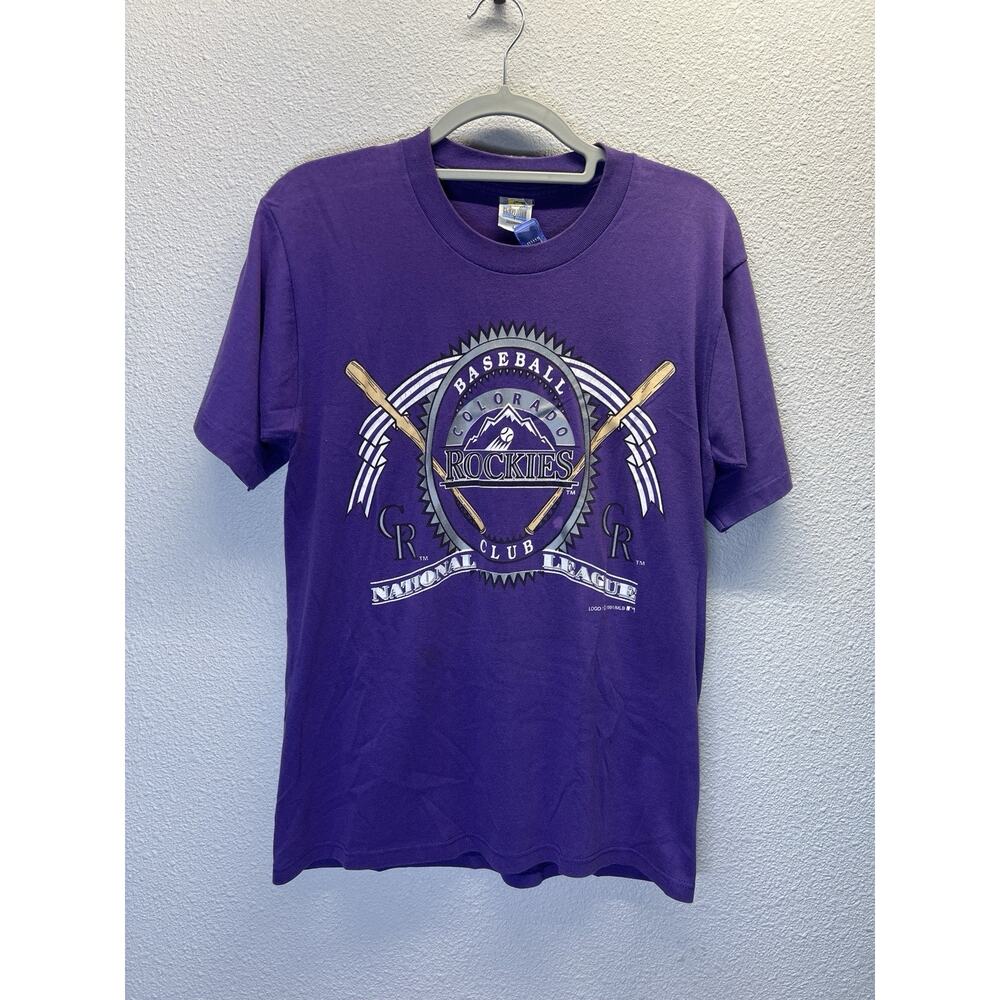 Vintage 1991 Colorado Rockies Shirt Logo 7 Purple MLB Tee Men’s Large